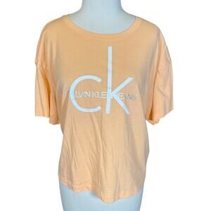 Calvin Klein Jeans CK Logo Tee Large Peach Graphic Short Sleeve Top Casual